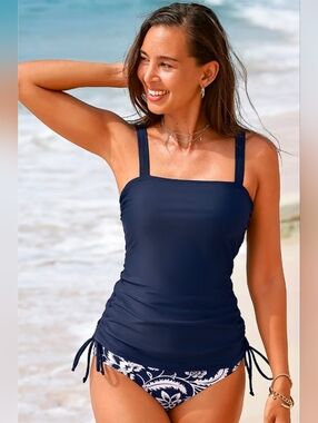 Cupshe Blue Ruched Tankini Top Women's Size Large New